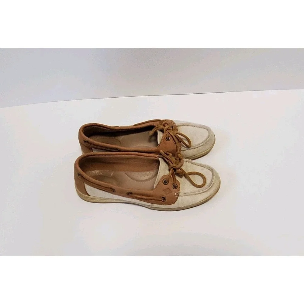 Womens Sperry Canvas and Leather Topsider Boat Shoes Size 7M Brown/Beige - Picture 3 of 12